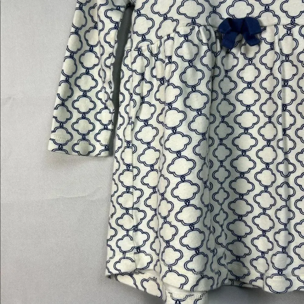 Touched by Nature blue and white geographic print long sleeve cotton dress 24m